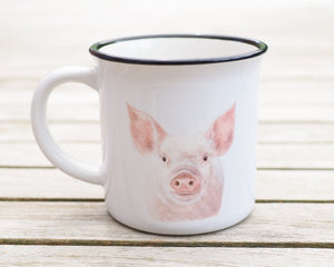 Keramiktasse mit Rand in Vintageoptik "Niedliches Schweinchen"