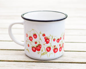 Keramiktasse mit Rand in Vintageoptik "Süße Erdbeeren"