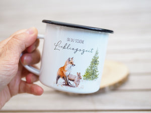 Emailletasse Weihnachten "Fuchs und Hase" Lieblingszeit