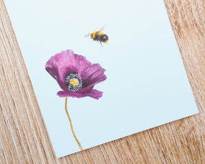 Notizblock / To-Do- Liste / Einkaufsliste  "Mohnblume mit Hummel" DIN lang