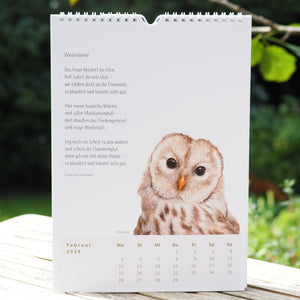 Hochwertiger Kalender 2024  in A4 - die schönsten Tierzeichnungen und Poesie