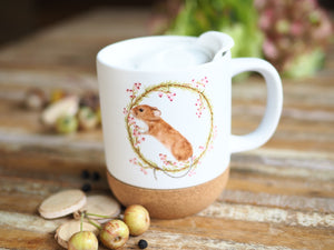 Große Tasse mit Korkboden "Maus und Beeren"