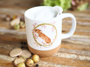 Große Tasse mit Korkboden "Maus und Beeren"