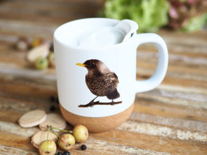 Große Tasse mit Korkboden "Schöne Amsel"