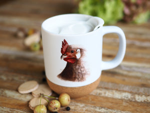 Große Tasse mit Korkboden "Hühnerportrait"