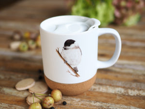 Große Tasse mit Korkboden "Puschige Tannenmeise"
