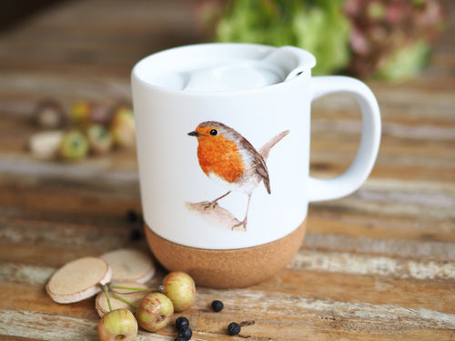 „Korktasse mit Naturmotiv, 330 ml, abnehmbarer Deckel und Korkboden“