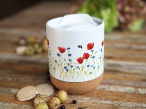 Große Tasse mit Korkboden "Leuchtende Mohnwiese"