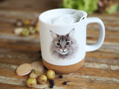 „Korktasse mit Naturmotiv, 330 ml, abnehmbarer Deckel und Korkboden“