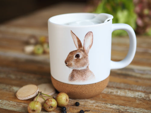 „Korktasse mit Naturmotiv, 330 ml, abnehmbarer Deckel und Korkboden“