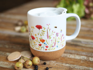 „Korktasse mit Naturmotiv, 330 ml, abnehmbarer Deckel und Korkboden“