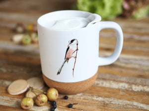 Große Tasse mit Korkboden "Feine Schwanzmeise"