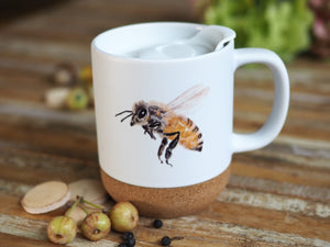 Große Tasse mit Korkboden "Fleißige Biene"