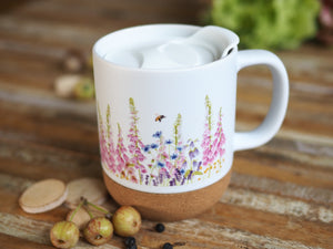 Große Tasse mit Korkboden "Zarte Juniwiese"