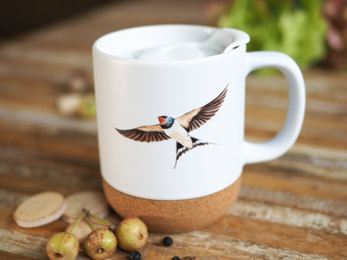 „Korktasse mit Naturmotiv, 330 ml, abnehmbarer Deckel und Korkboden“