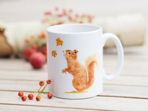 Feine Keramiktasse "Eichhörnchen im Herbst"