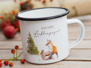 Emailletasse Weihnachten "Fuchs und Hase" Lieblingszeit