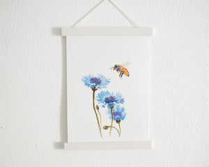 Kunstdruck "Kornblume und Hummel" in 20x28 cm auf feinstem Papier