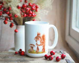 Große Teetasse "Eichhörnchen mit Pilzen"