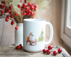 Große Teetasse "Fuchs und Hase im Winterwald"