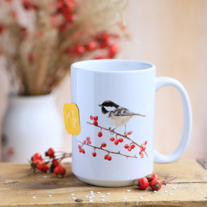 Große Teetasse "Tannenmeise mit Beeren"