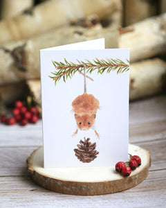 Weihnachtskarte / gedruckte Klappkarte mit frecher Weihnachtsmaus auf feinstem Cotton-Papier