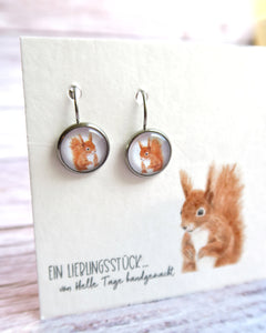 Ohrringe mit niedlichem Eichhörnchen, leicht hängend, aus silberfarbenem Edelstahl mit Cabochon
