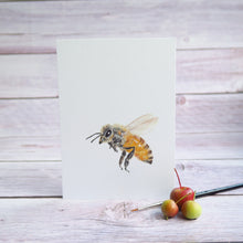 Laden Sie das Bild in den Galerie-Viewer, Kunstdruck / gedruckte Karte mit fleissiger Biene auf feinstem Cotton-Papier
