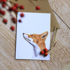 Klappkarte / Kunstdruck inkl. Umschlag mit Schnupperfuchs auf feinstem Cotton-Papier, Helle Tage Weihnachten Tannenbaum